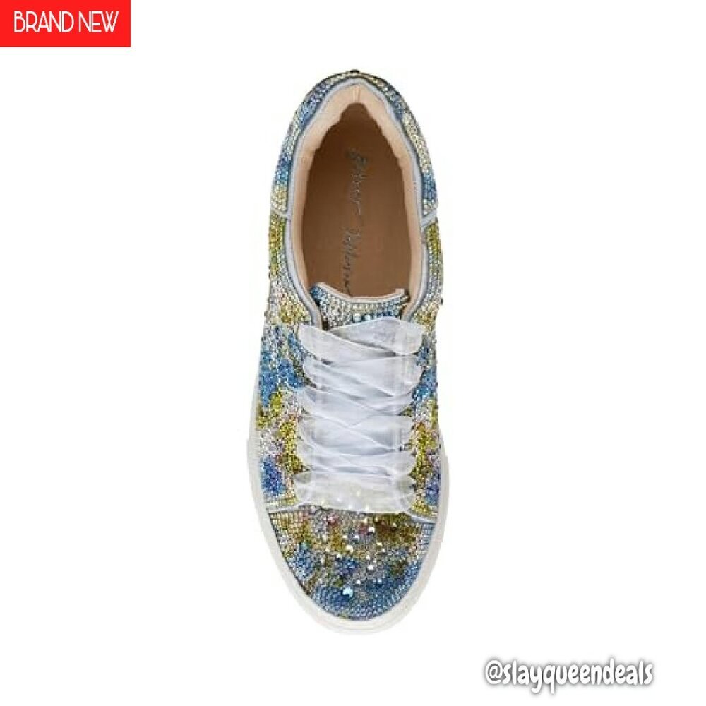 Rhinestone Platform Sneakers, 1" Heel, Lace-Up Fashion Shoes - Picture 6 of 8